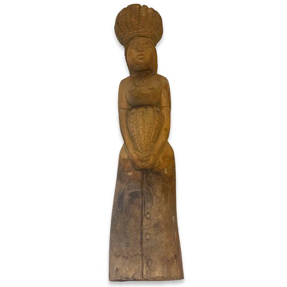 Vintage Hand Carved African women wooden Candle holder - Picture 2 of 15